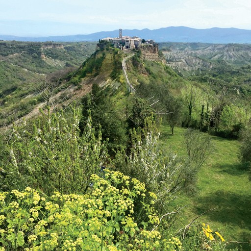 HIGH AND MIGHTYMichele and his partner restored a ruinous house built into a precipitous cliff face that supports the medieval village of Civita di Bagnoregio, seen here from a neighboring village.
