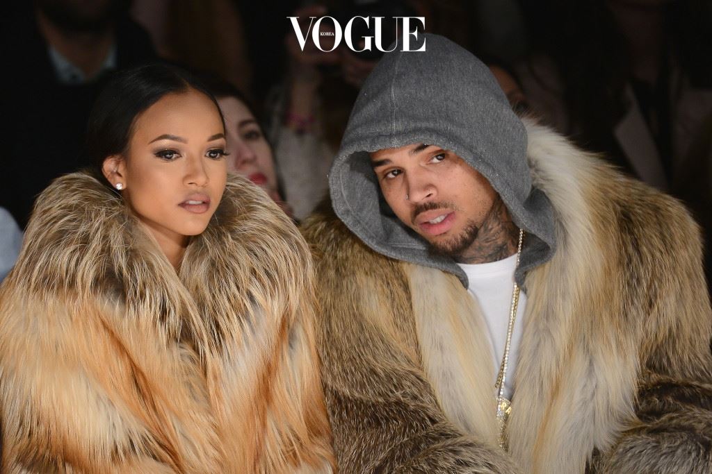 NEW YORK, NY - FEBRUARY 17:  Karrueche Tran (L) and Chris Brown attends the Michael Costello fashion show during Mercedes-Benz Fashion Week Fall 2015  at The Salon at Lincoln Center on February 17, 2015 in New York City.  (Photo by Noam Galai/Getty Images for Mercedes-Benz Fashion Week)