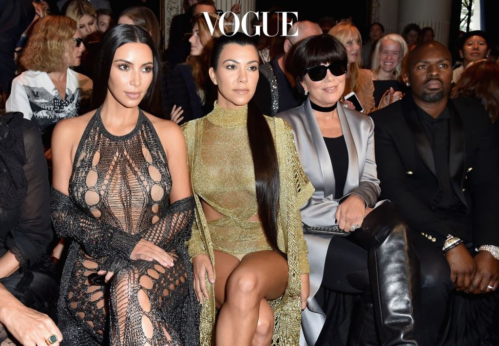 PARIS, FRANCE - SEPTEMBER 29:  Kim Kardashian, Kourtney Kardashian, Kris Jenner and Corey Gamble attend the Balmain show as part of the Paris Fashion Week Womenswear  Spring/Summer 2017  on September 29, 2016 in Paris, France.  (Photo by Pascal Le Segretain/Getty Images)