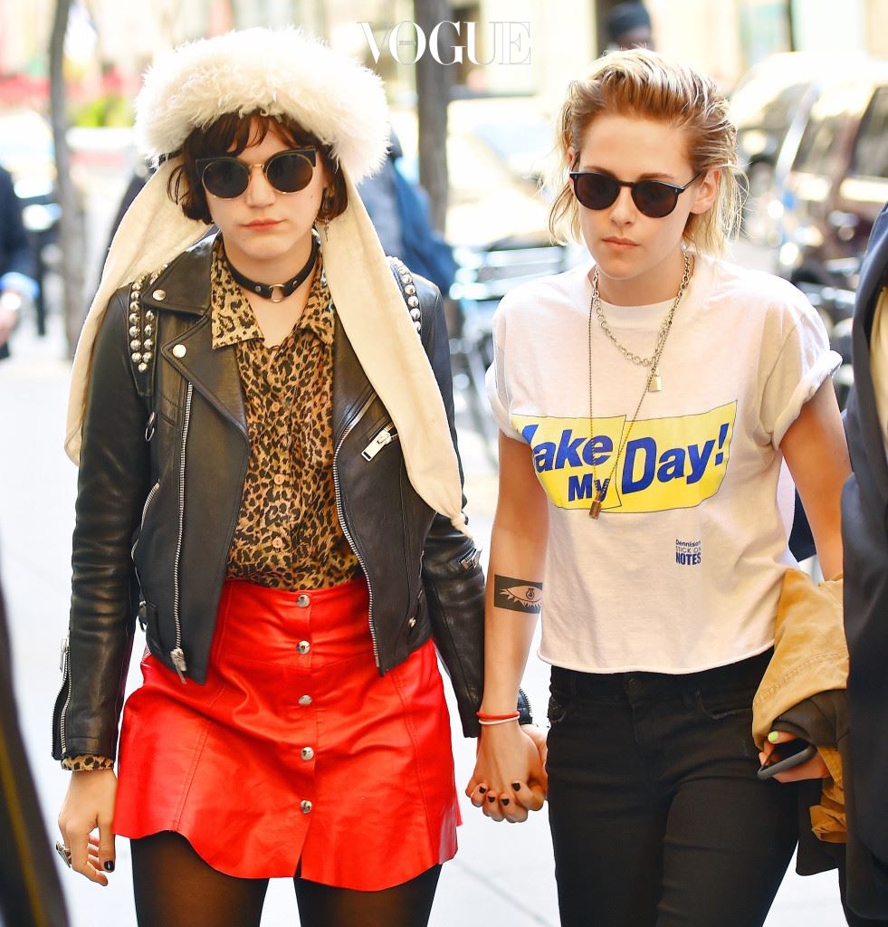 Bleached blonde Kristen Stewart holds hands with girlfriend Soko as they leave their hotel and head to the Rockefeller Center, New York City. Pictured: Kristen Stewart and Soko Ref: SPL1263404  130416   Picture by:  Splash News Splash News and Pictures Los Angeles:310-821-2666 New York:212-619-2666 London:870-934-2666 photodesk@splashnews.com 