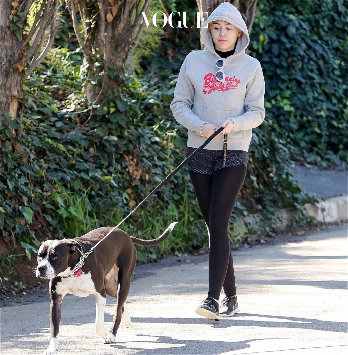 ***MANDATORY BYLINE TO READ INFPhoto.com ONLY*** Miley Cyrus sports a "Billionaire Girls Club" sweatshirt while out walking her dog in Los Angeles, California today. Pictured: Miley Cyrus Ref: SPL928575  150115   Picture by: Fresh/INFphoto.com 