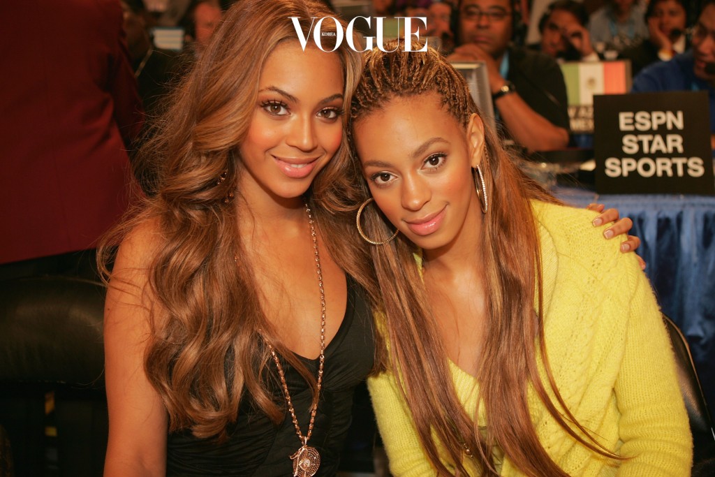 DENVER - FEBRUARY 20:  Beyonce Knowles of Destiny's Child and her sister Solange Knowles pose together at the 2005 NBA All Star Game at the Pepsi Center on February 20, 2005 in Denver, Colorado.  (Photo by Frank Micelotta/Getty Images)