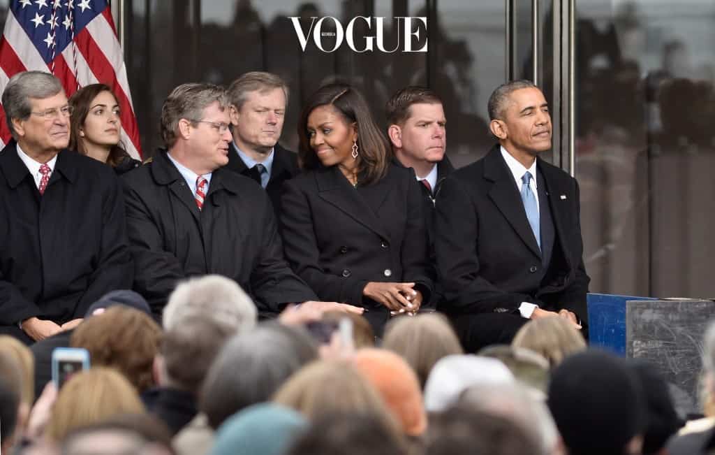 BOSTON, MA - MARCH 30:  Trent Lott, Edward M. Kennedy Jr., Charles Baker, Michelle Obama, Martin J. Walsh, and President Barack Obama attend the dedication Ceremony at Edward M. Kennedy Institute for the United States Senate on March 30, 2015 in Boston, Massachusetts.  (Photo by Paul Marotta/Getty Images)