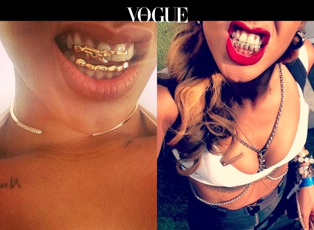 리한나 Rihanna 게다가 틈만 나면 금과 다이아몬드로 치아를 장식해 스웨그를 드러냅니다. @badgalriri 