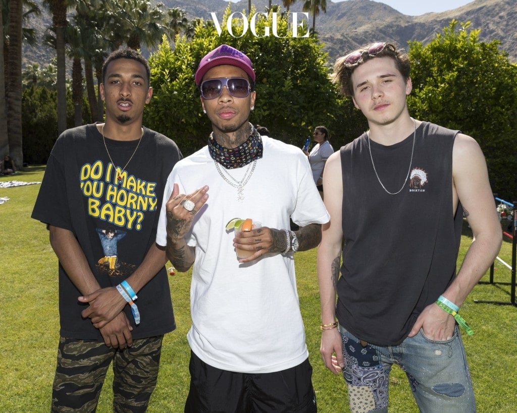 PALM SPRINGS, CA - APRIL 15:  Taco, Tyga and Brooklyn Beckham attend the Interscope Coachella House on April 15, 2017 in Palm Springs, California.  (Photo by Rich Polk/Getty Images for Interscope)