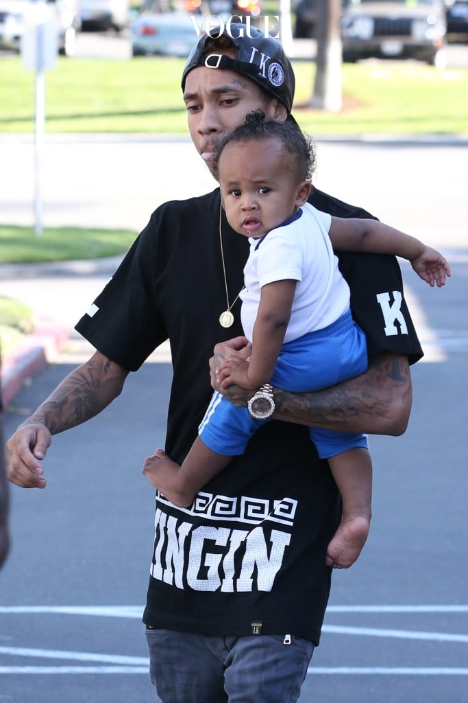 UK CLIENTS MUST CREDIT: AKM-GSI ONLY EXCLUSIVE: Tyga and Blac Chyna debuted little King Cairo on a trip to Babies 'R' Us in Calabasas. The baby was seen cradled by the baddest manny ever. Pictured: Tyga and King Cairo Ref: SPL626485  051013   EXCLUSIVE Picture by: AKM-GSI / Splash News Splash News and Pictures Los Angeles: 310-821-2666 New York: 212-619-2666 London: 870-934-2666 photodesk@splashnews.com 