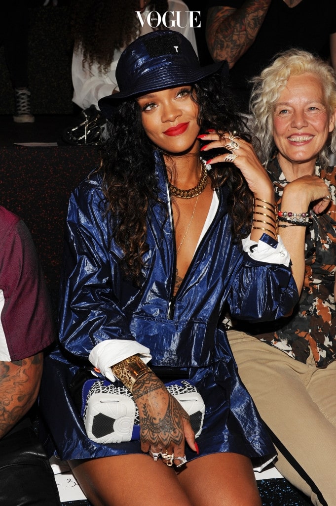 NEW YORK, NY - SEPTEMBER 06:  Singer Rihanna attends the Alexander Wang fashion show during Mercedes-Benz Fashion Week Spring 2015 at Pier 94 on September 6, 2014 in New York City.  (Photo by Craig Barritt/Getty Images)