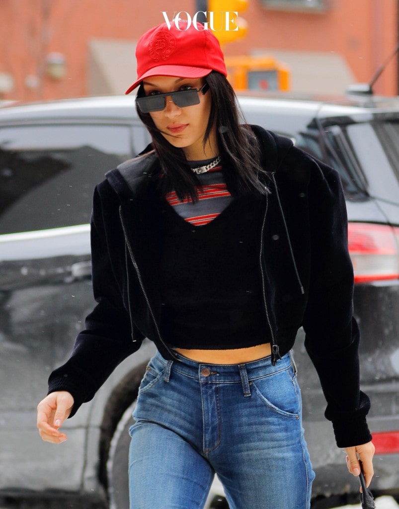 Bella Hadid maneuvers her way around the ice banks whilst out and about in Noho, New York City, New York, USA.  Pictured: Bella Hadid Ref: SPL1461997  150317   Picture by: Jackson Lee / Splash News Splash News and Pictures Los Angeles:310-821-2666 New York:212-619-2666 London:870-934-2666 photodesk@splashnews.com 