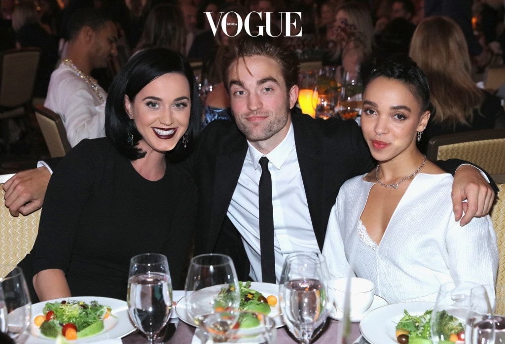 BEVERLY HILLS, CA - NOVEMBER 12:  (L-R) Singer Katy Perry, actor Robert Pattinson and FKA twigs attend the 8th Annual GO Campaign Gala at Montage Beverly Hills on November 12, 2015 in Beverly Hills, California.  (Photo by Mark Davis/Getty Images)