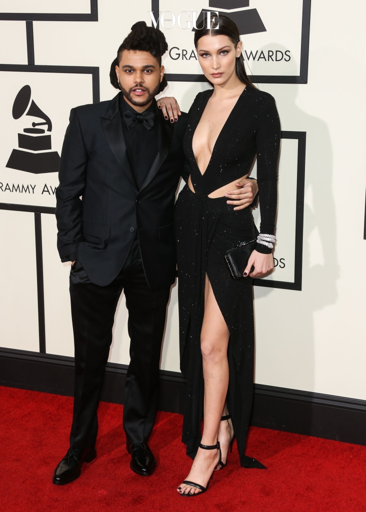 LOS ANGELES, CA, USA - FEBRUARY 15: Singer The Weeknd and girlfriend/model Bella Hadid arrive at the 58th Annual GRAMMY Awards held at Staples Center on February 15, 2016 in Los Angeles, California, United States. (Photo by Xavier Collin/Image Press/Splash News) Pictured: The Weeknd, Bella Hadid Ref: SPL1229180  150216   Picture by: Xavier Collin/Image Press/Splash Splash News and Pictures Los Angeles:310-821-2666 New York:212-619-2666 London: 870-934-2666 photodesk@splashnews.com 