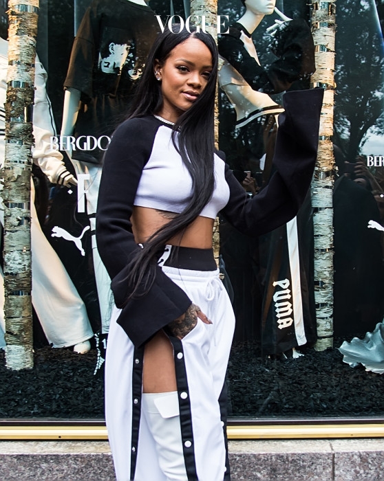Rihanna arrives at the launch of her collection FENTY PUMA by Rihanna with Bergdorf Goodman in New York City