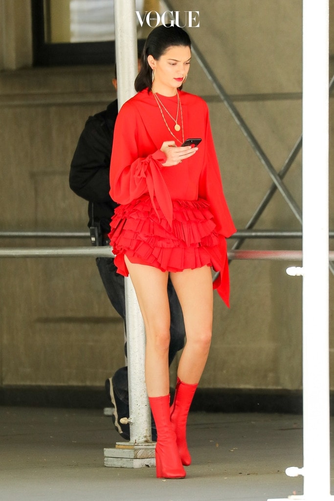 EXCLUSIVE: Kendall Jenner looks radiant in a red outfit for a photoshoot in New York City. Pictured: Kendall Jenner Ref: SPL1491708  030517   EXCLUSIVE Picture by: Felipe Ramales / Splash News Splash News and Pictures Los Angeles:310-821-2666 New York:212-619-2666 London:870-934-2666 photodesk@splashnews.com 