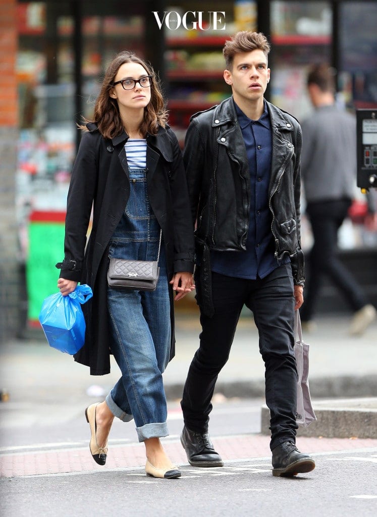 EXCLUSIVE: Actress Keira Knightley and husband, Klaxons musician James Righton, out shopping in central London. The fresh faced actress was wearing glasses, black trench coat, dungarees and a pair of Chanel flats was spotted hand in hand with her husband. The lovely couple have put up their four-bedroom East London property on the market, which the six-storey townhouse is listed at £3million.  Pictured: Keira Knightley and James Righton Ref: SPL625650  051013   EXCLUSIVE Picture by: Gotcha Images / Splash News Splash News and Pictures Los Angeles:310-821-2666 New York:212-619-2666 London:870-934-2666 photodesk@splashnews.com 